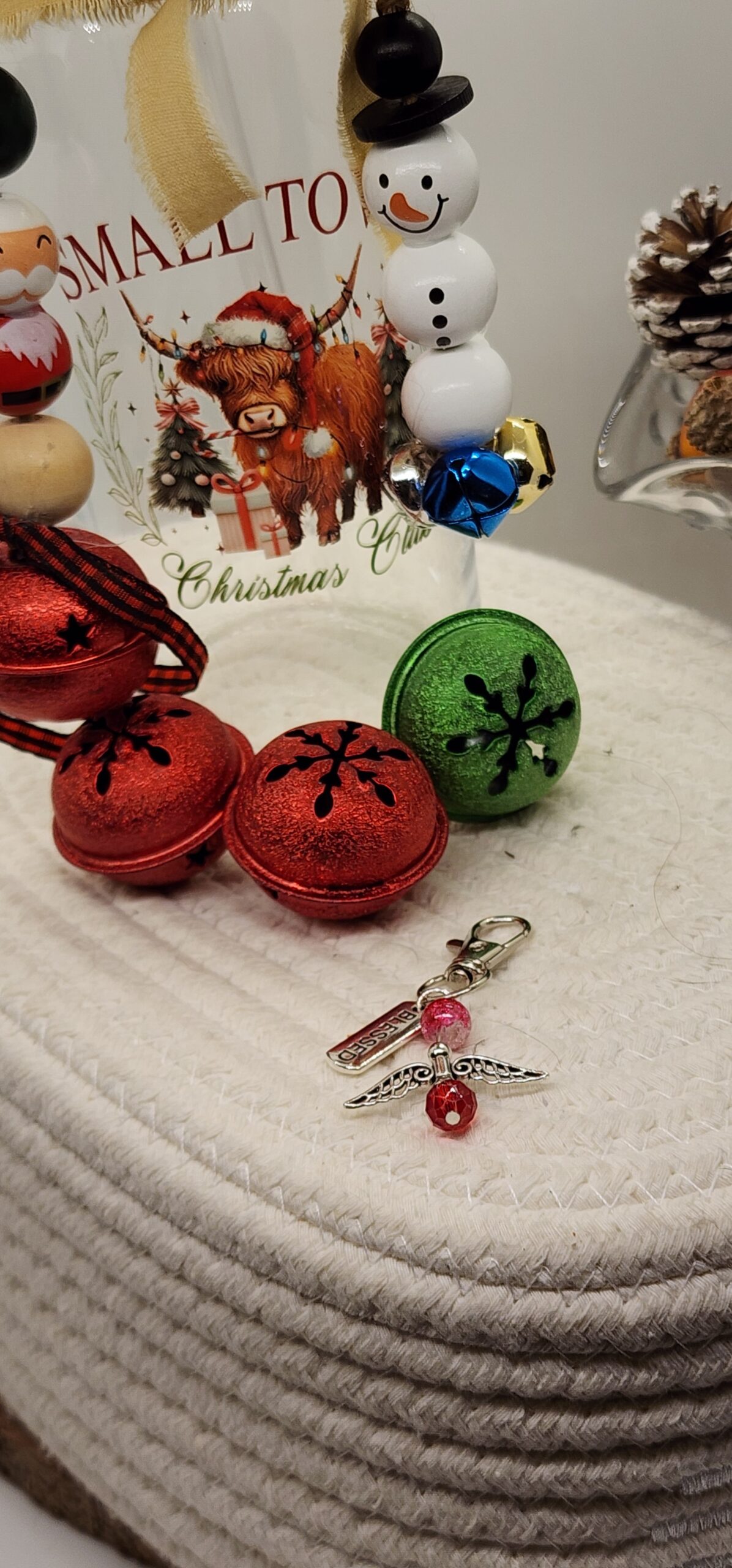Handmade christmas glass tumbler set – wooden snowman & santa ornaments + guardian angel charm Handmade christmas glass tumbler set – wooden snowman & santa ornaments + guardian angel charm | bellasbeadedbliss