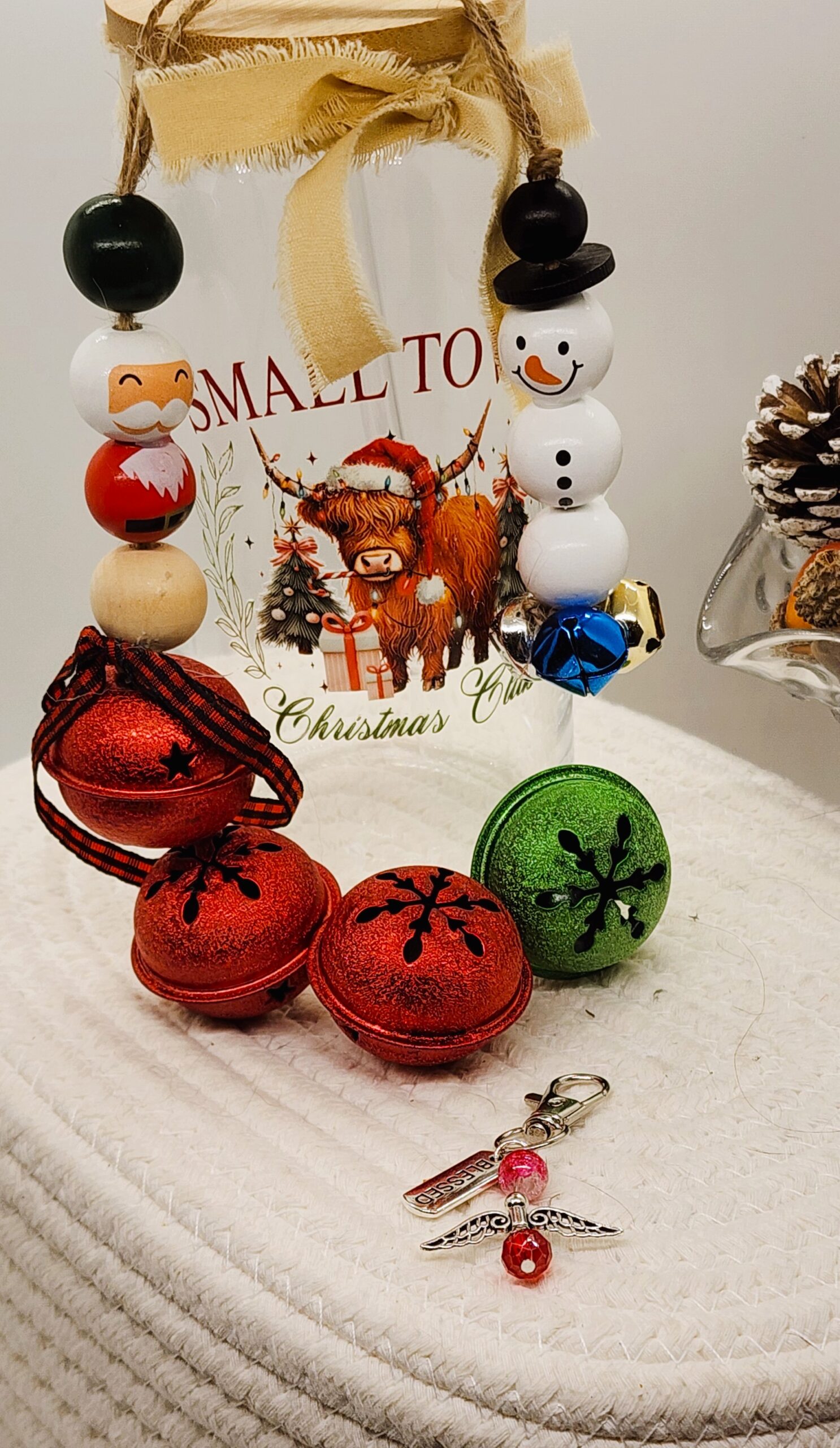 Handmade christmas glass tumbler set – wooden snowman & santa ornaments + guardian angel charm Handmade christmas glass tumbler set – wooden snowman & santa ornaments + guardian angel charm | bellasbeadedbliss