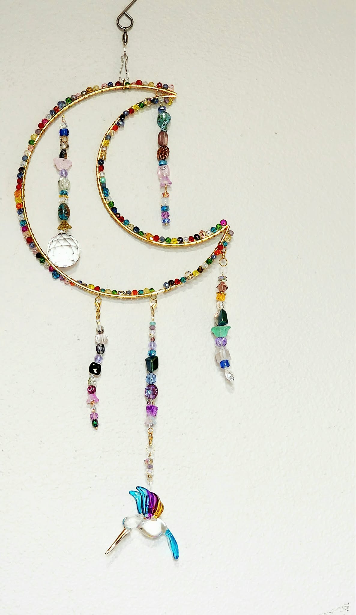 Handcrafted hummingbird crescent moon suncatcher – crystal beaded window decor, rainbow maker gift Handcrafted hummingbird crescent moon suncatcher – crystal beaded window decor, rainbow maker gift - image 5