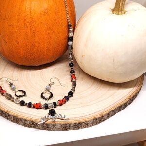 Gothic Bat & Lampwork Beads Necklace and Earring Set – Handmade Artisan Jewelry