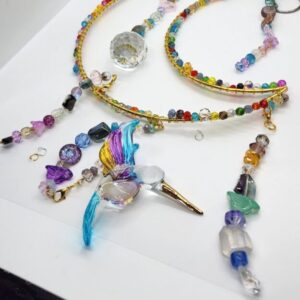 Handcrafted Hummingbird Crescent Moon Suncatcher – Crystal Beaded Window Decor, Rainbow Maker Gift