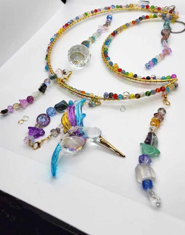 Handcrafted hummingbird crescent moon suncatcher – crystal beaded window decor, rainbow maker gift Handcrafted hummingbird crescent moon suncatcher – crystal beaded window decor, rainbow maker gift