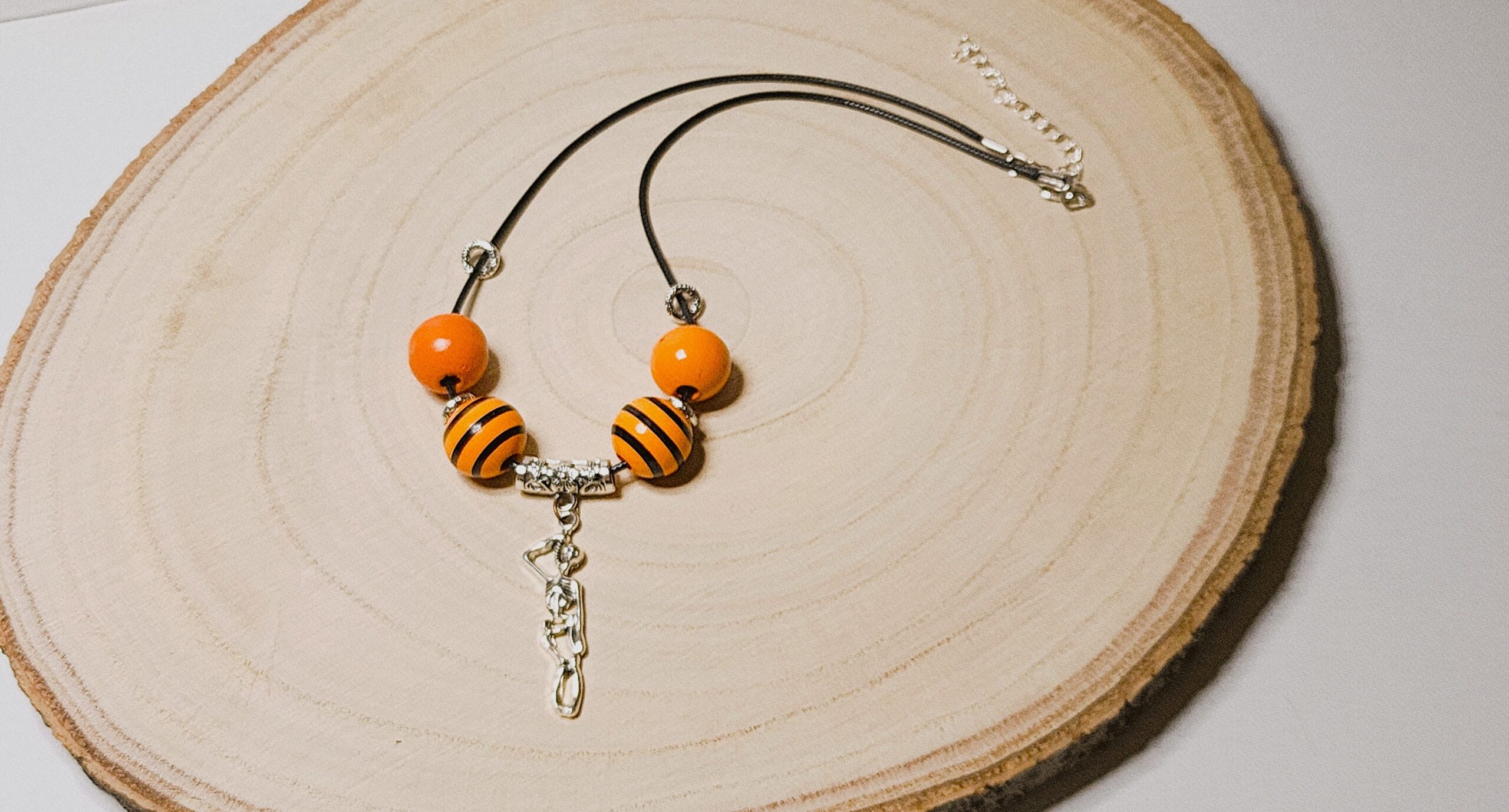 Fun spooky wooden bead necklace with halloween charms – handcrafted Fun spooky wooden bead necklace with halloween charms – handcrafted