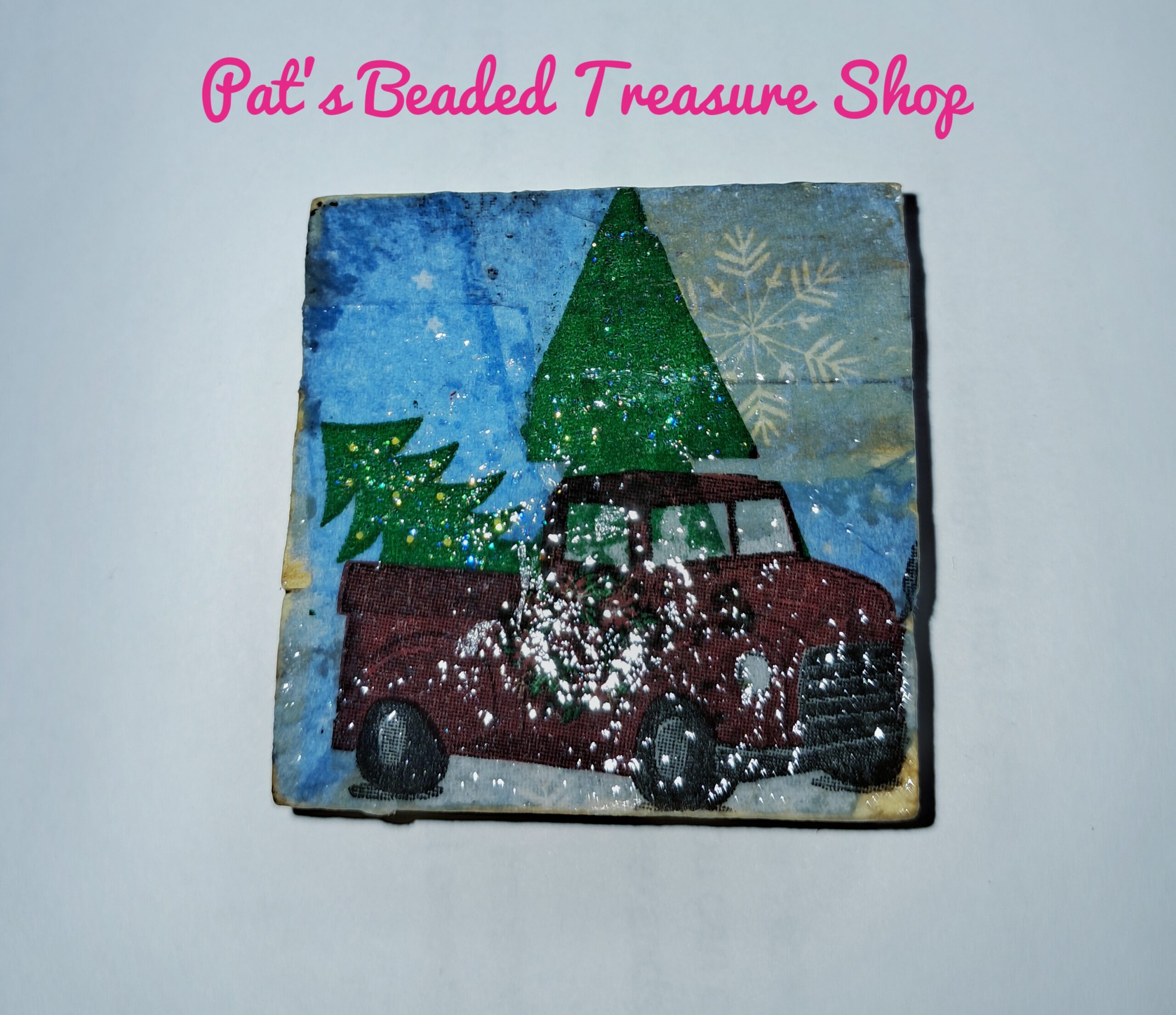 Red pickup truck christmas magnet decor Red pickup truck christmas