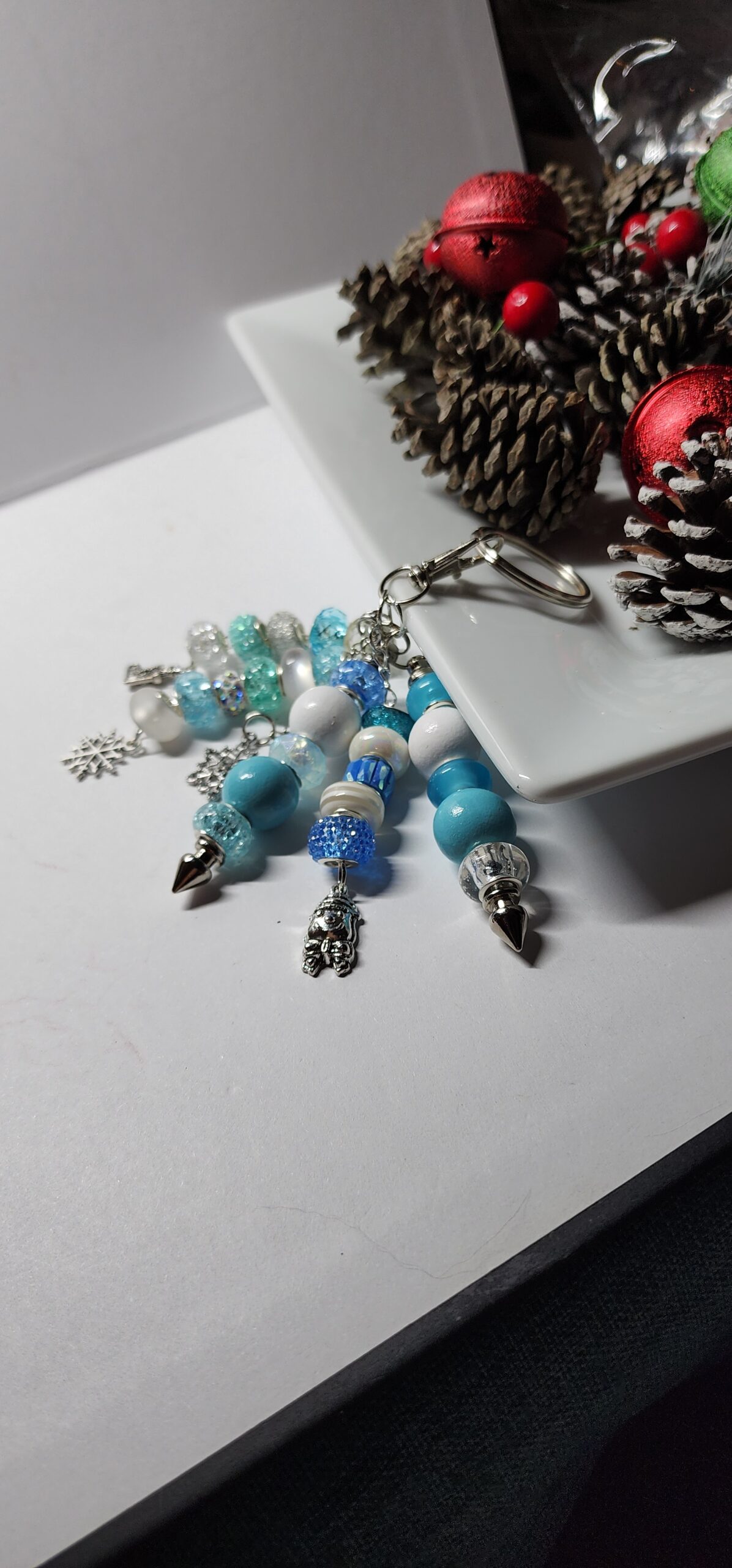 Winter wonderland beaded bag charm | handmade christmas purse charm | blue & silver holiday bag accessory | festive stocking stuffer gift Winter wonderland beaded bag charm | handmade christmas purse charm | blue & silver holiday bag accessory | festive stocking stuffer gift - image 4