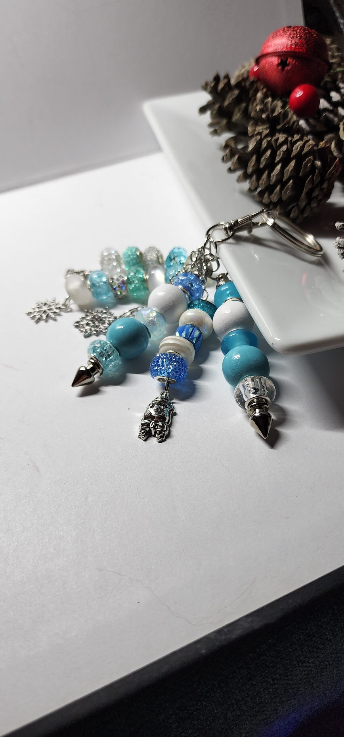 Winter wonderland beaded bag charm | handmade christmas purse charm | blue & silver holiday bag accessory | festive stocking stuffer gift Winter wonderland beaded bag charm | handmade christmas purse charm | blue & silver holiday bag accessory | festive stocking stuffer gift - image 3