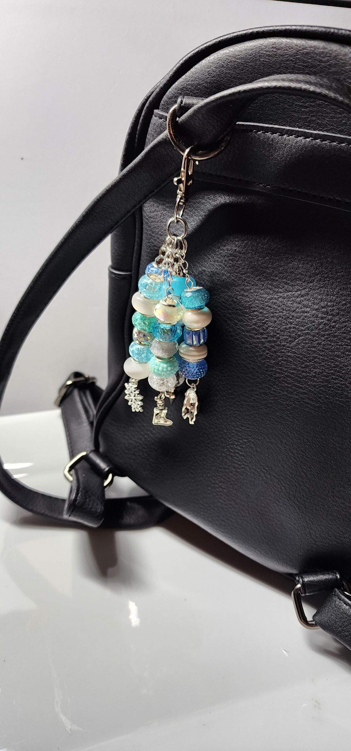 Winter wonderland beaded bag charm | handmade christmas purse charm | blue & silver holiday bag accessory | festive stocking stuffer gift Winter wonderland beaded bag charm | handmade christmas purse charm | blue & silver holiday bag accessory | festive stocking stuffer gift - image 2