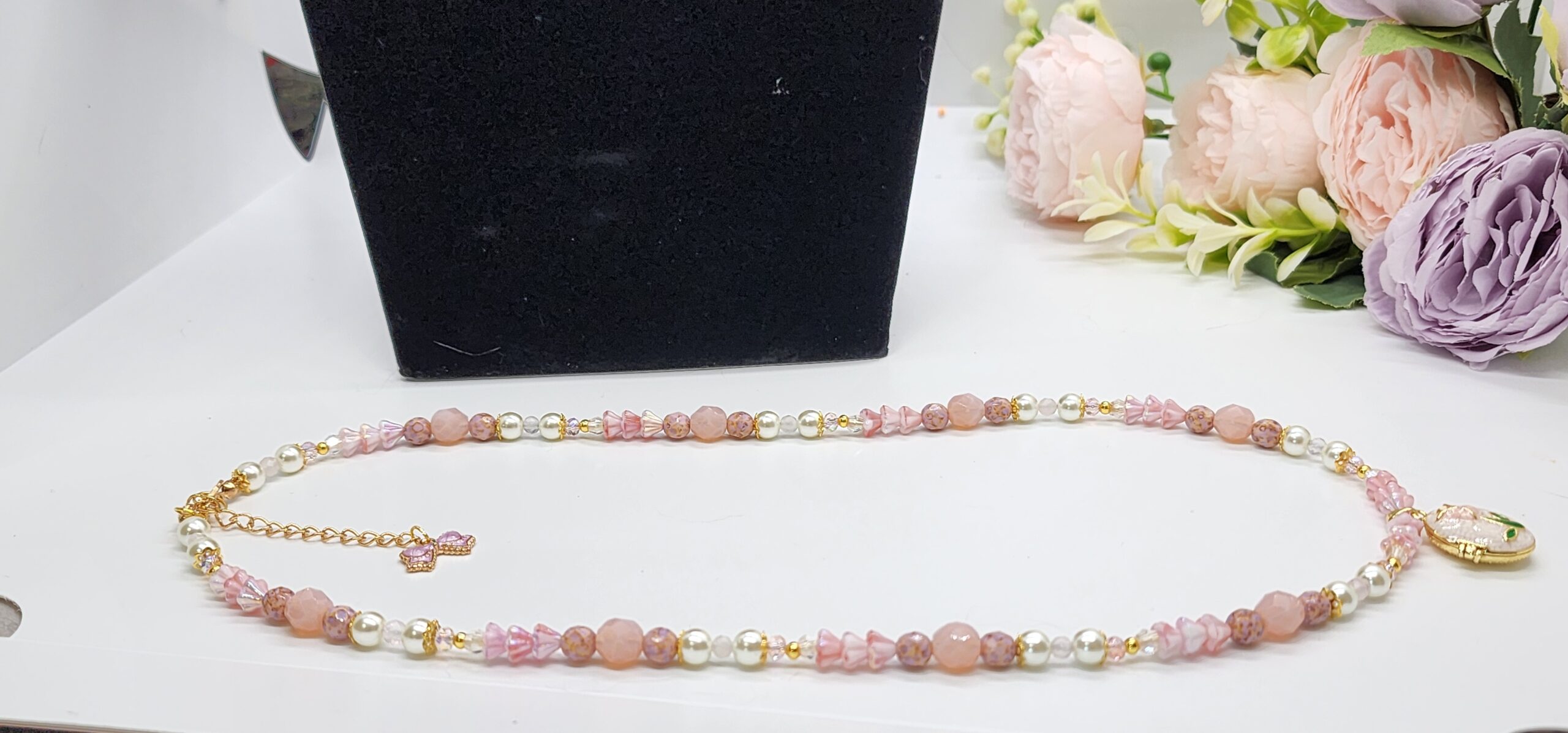 Handmade floral locket necklaces • pink & purple beaded lockets • vintage‑inspired pendant jewelry for her Handmade floral locket necklaces • pink & purple beaded lockets • vintage‑inspired pendant jewelry for her - image 8