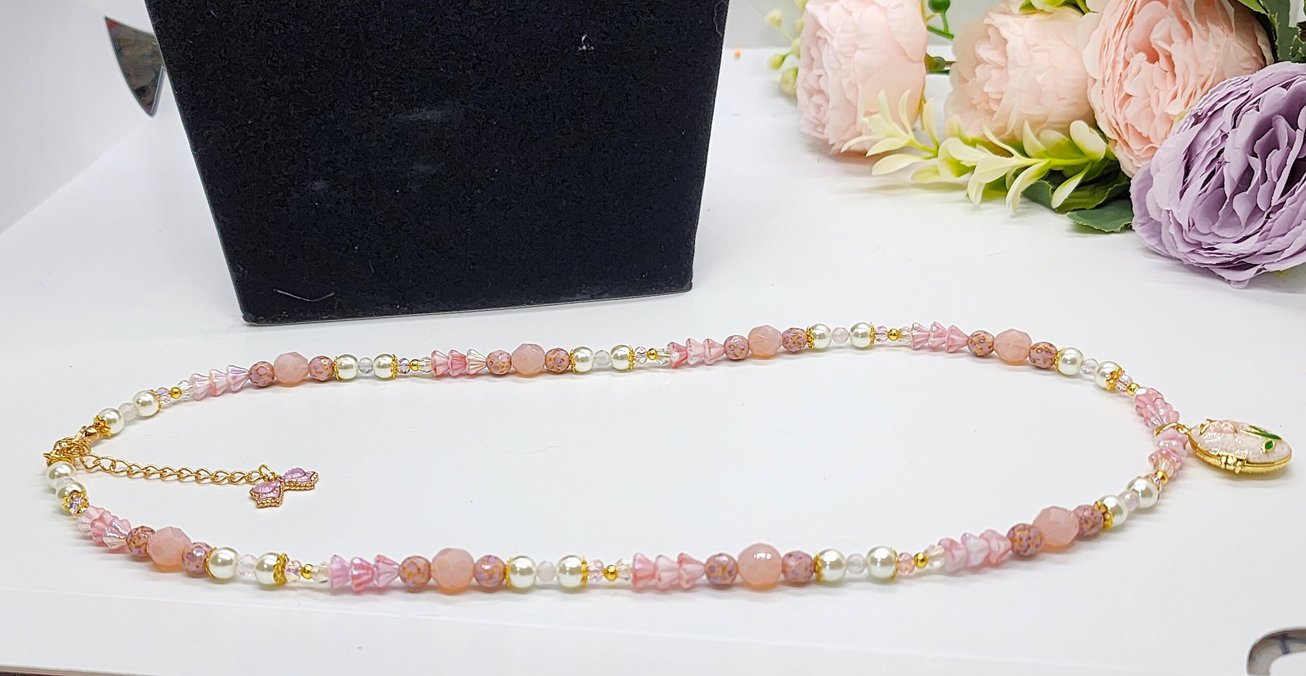 Handmade floral locket necklaces • pink & purple beaded lockets • vintage‑inspired pendant jewelry for her Handmade floral locket necklaces • pink & purple beaded lockets • vintage‑inspired pendant jewelry for her - image 7