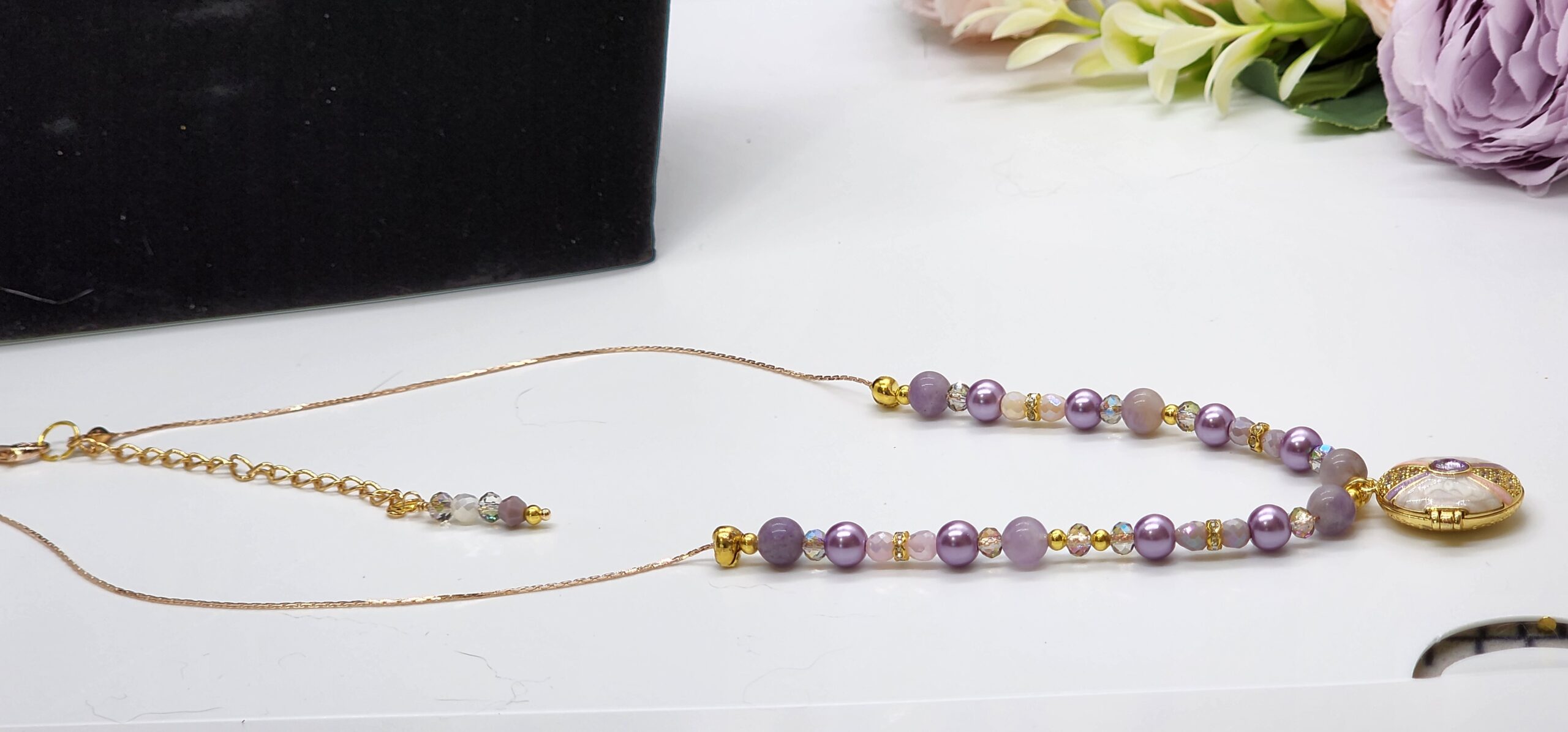 Handmade floral locket necklaces • pink & purple beaded lockets • vintage‑inspired pendant jewelry for her Handmade floral locket necklaces • pink & purple beaded lockets • vintage‑inspired pendant jewelry for her - image 4