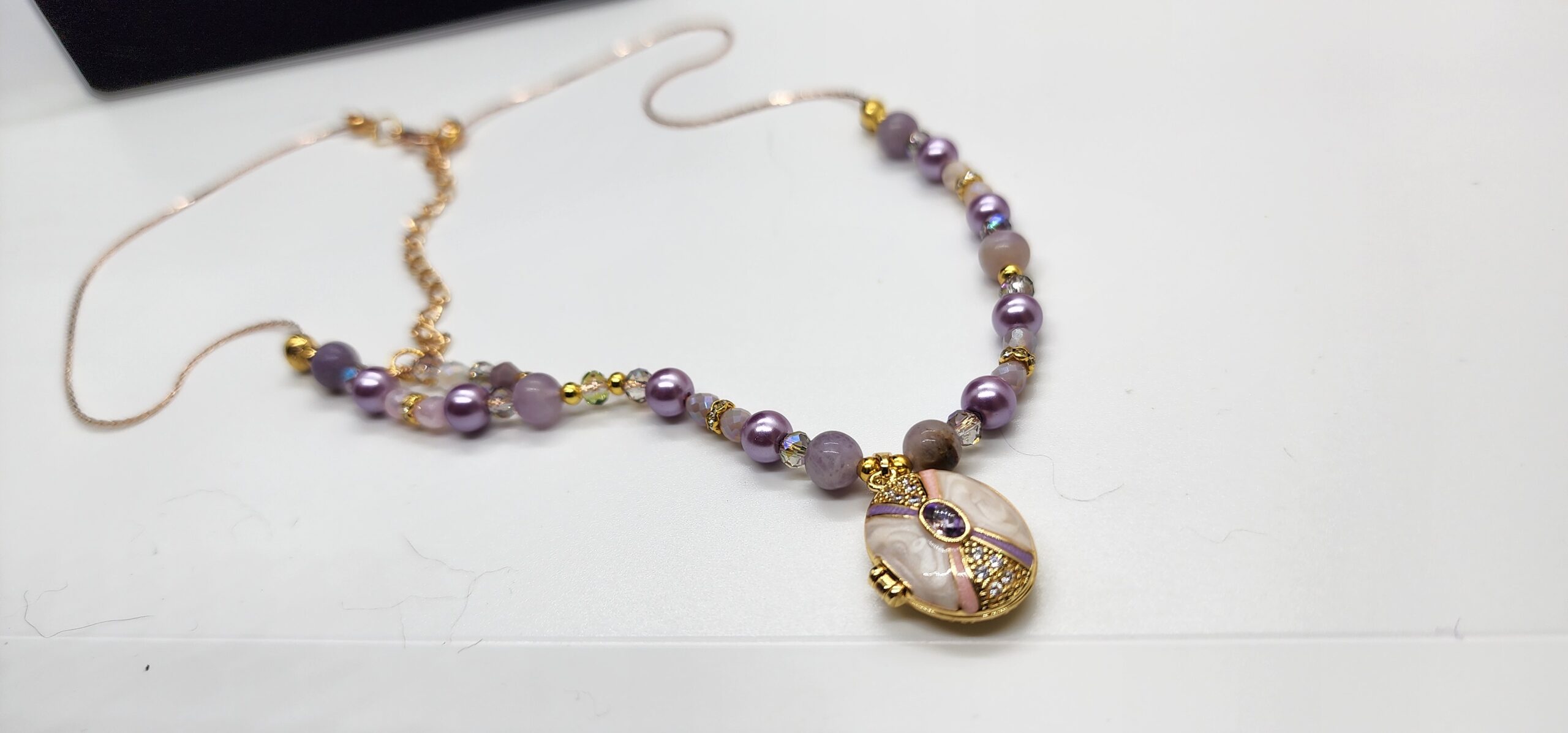 Handmade floral locket necklaces • pink & purple beaded lockets • vintage‑inspired pendant jewelry for her Handmade floral locket necklaces • pink & purple beaded lockets • vintage‑inspired pendant jewelry for her - image 2