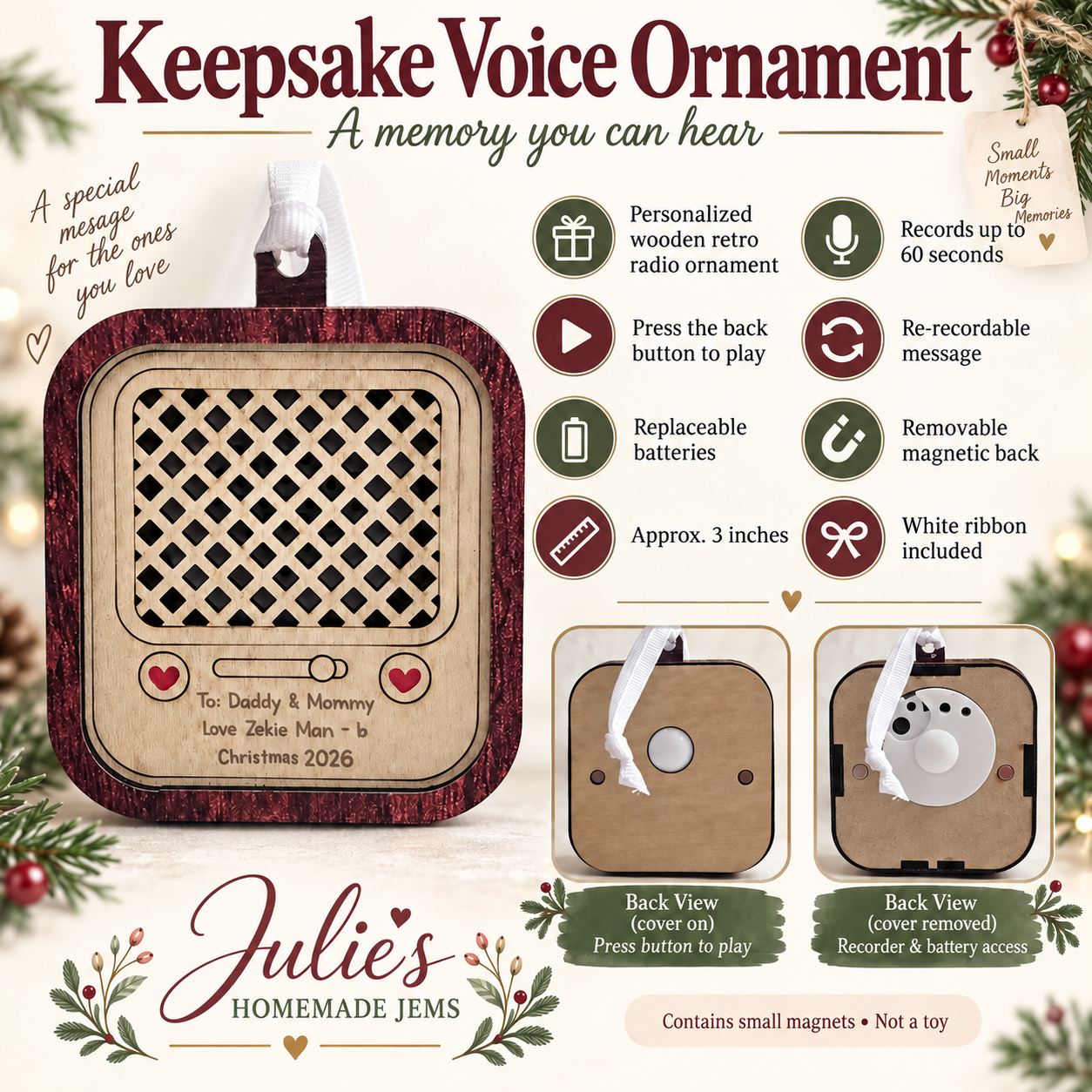 Personalized voice recording ornament – 60 second recordable keepsake Personalized voice recording ornament – 60 second recordable keepsake - image 9
