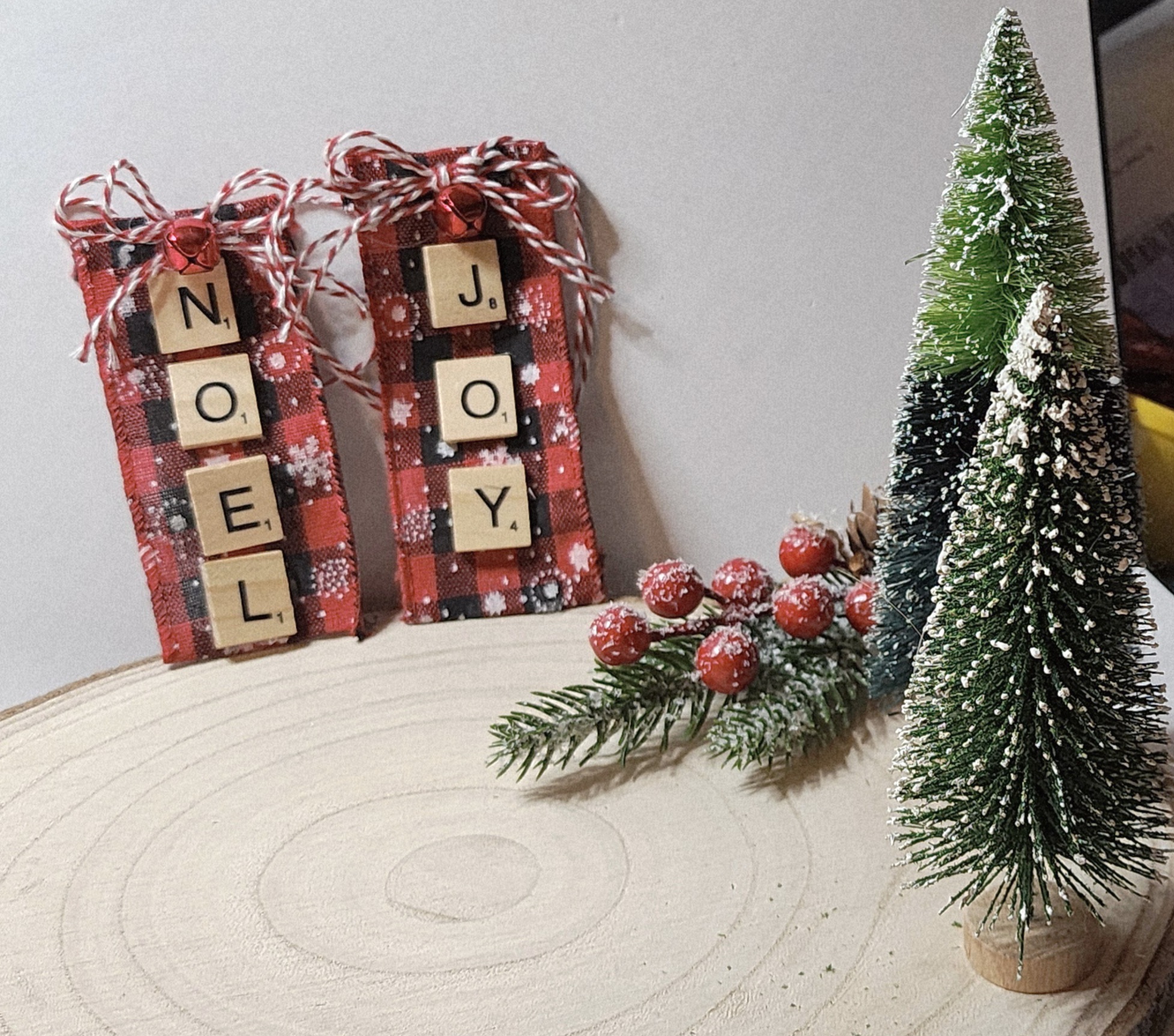 Rustic buffalo plaid christmas ornaments – handmade scrabble tile joy & noel holiday décor Rustic buffalo plaid christmas ornaments – handmade scrabble tile joy & noel holiday décor